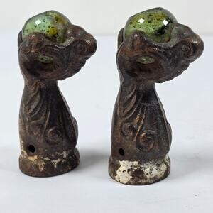 Antique Gothic Bronze Claw & Green glass ball Feet for Table or Bed Set of 2 4"